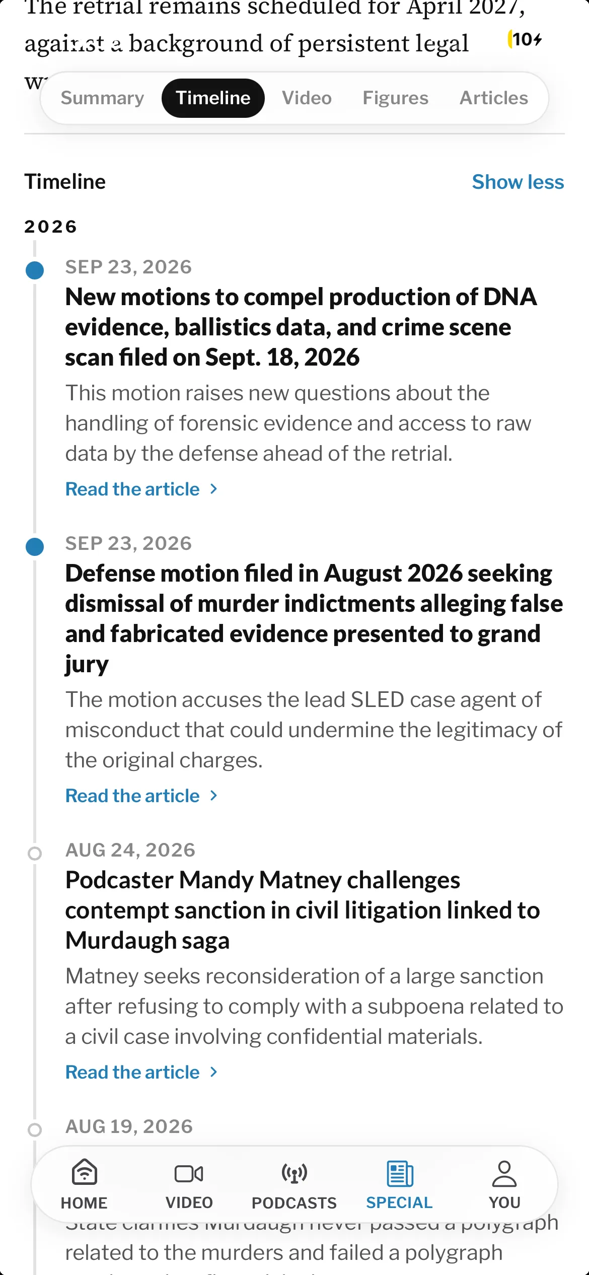 FITSNews Special Coverage timeline of dated developments, each linked to the article