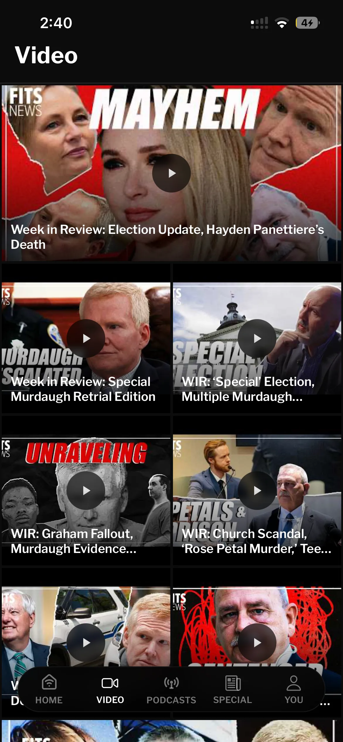 FITSNews Video tab with a grid of Week in Review episodes